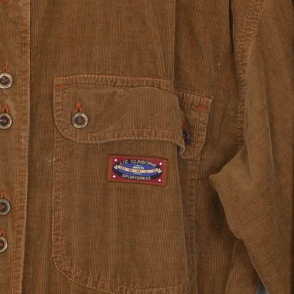 Vintage Liz Claiborne Womens Corduroy Button Front Dress Belt Size 8 Tan 80s - Picture 3 of 9